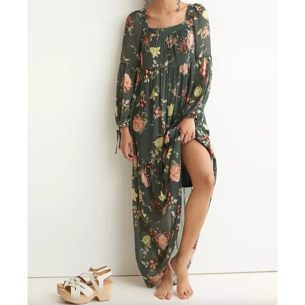 BY ANTHROPOLOGIE Evelin Floral Maxi‎ Dress Long Sleeve